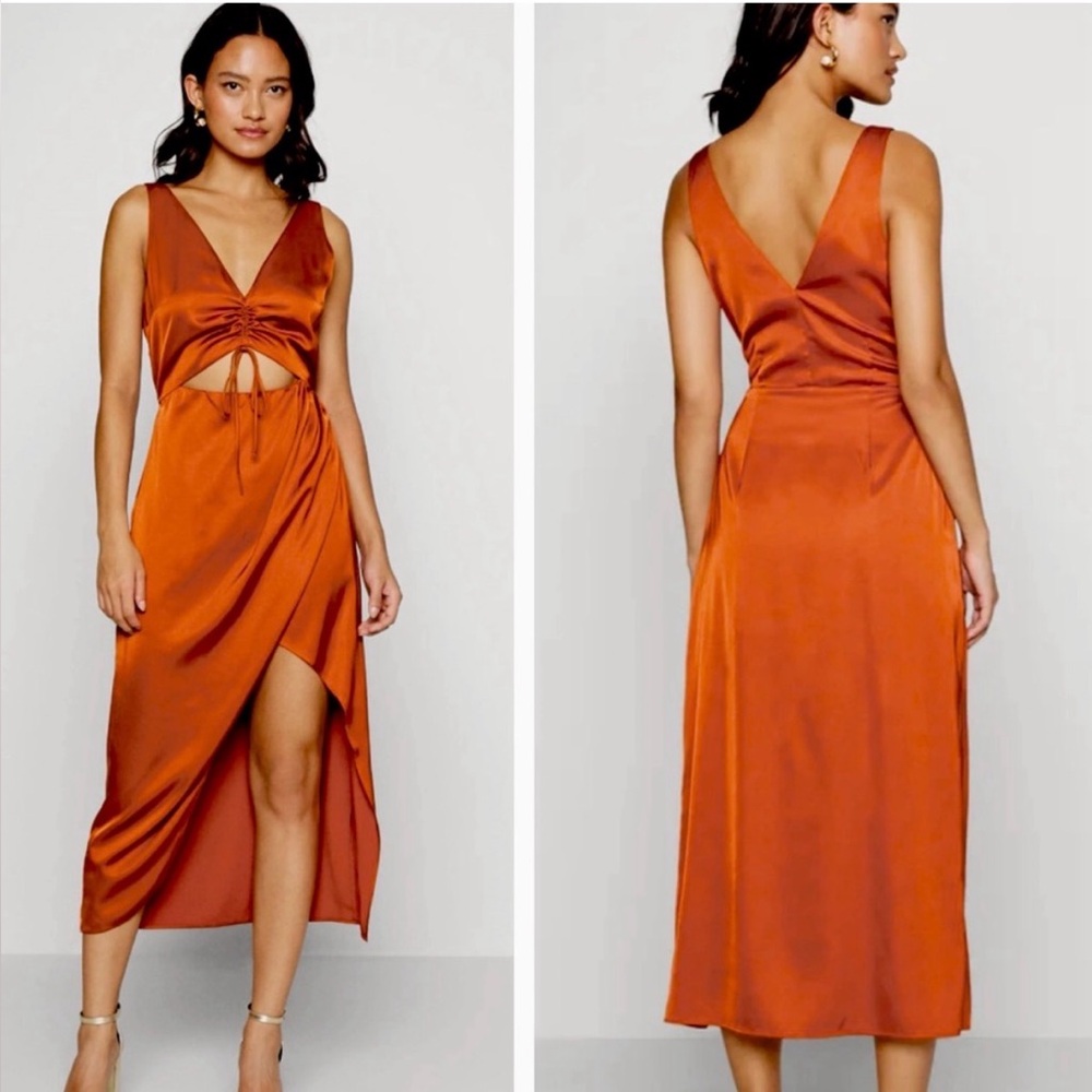 Abercrombie & Fitch Satin Cutout Midi Dress